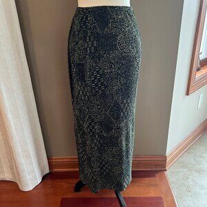Vintage Rafael Pleated Black & gold Midi Skirt, Size Petite Small